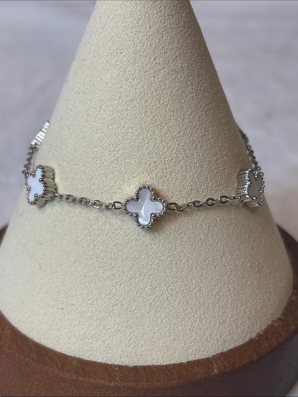 White Enamel Mini Clover Bracelet or Anklet Stainless Steel